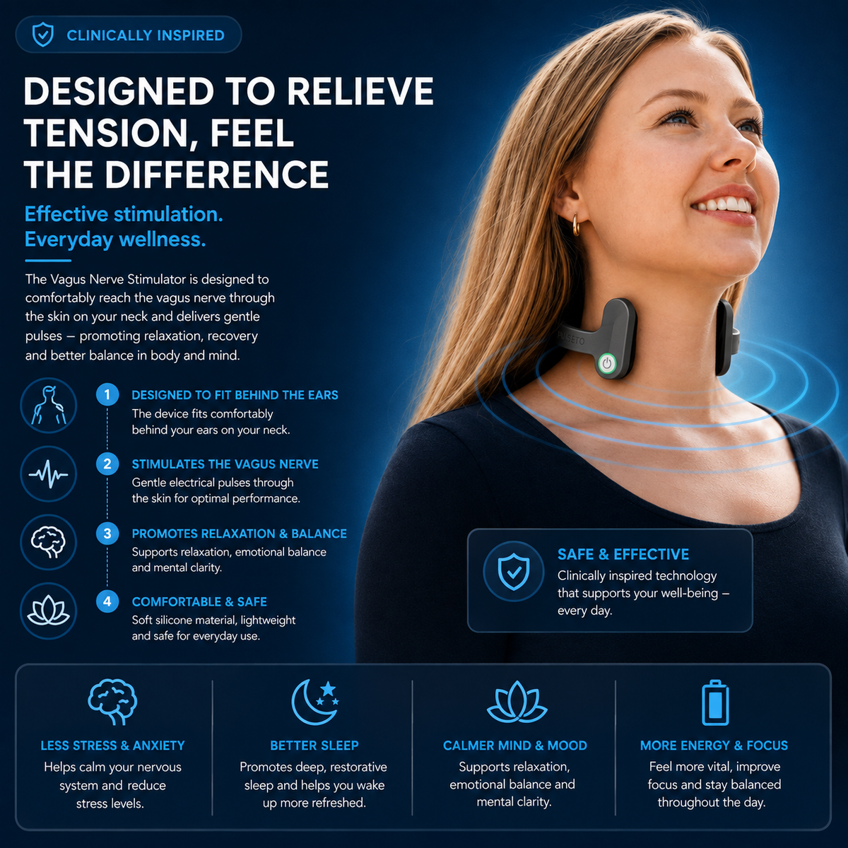 Vagus Nerve Stimulator – App Controlled – 4-Minute Sessions – For Wellness