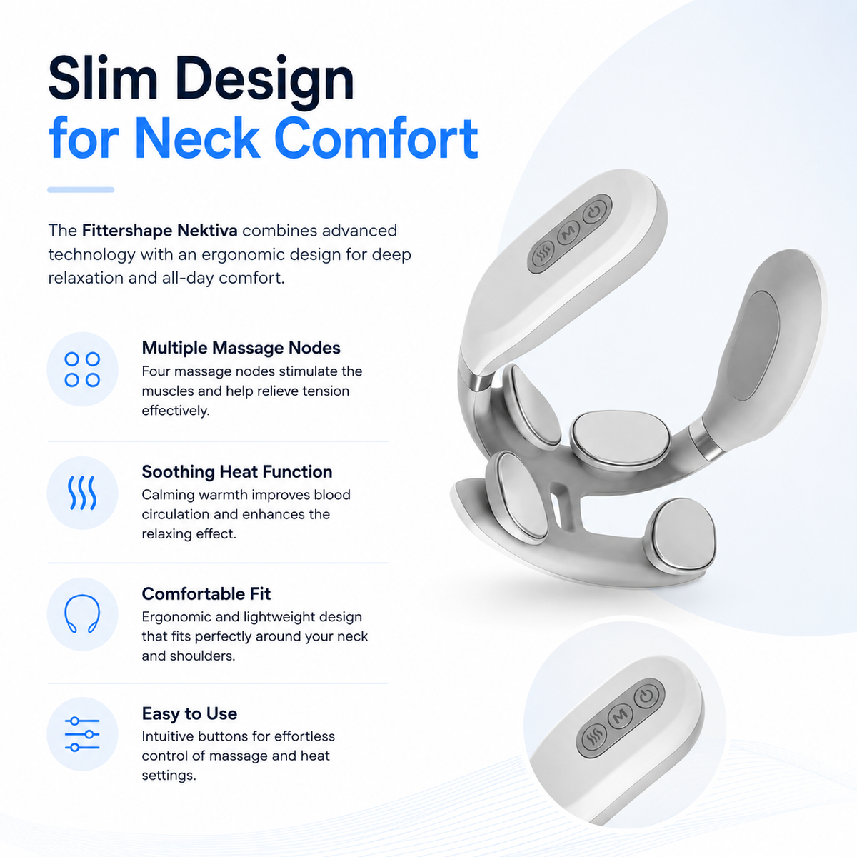 Neck Massager – Heated EMS – Rechargeable – For Home and Office