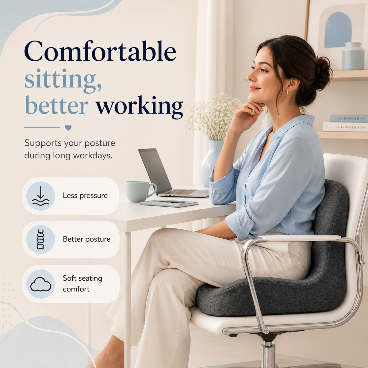 Memory Foam Seat Cushion – Non-Slip – Washable Cover – For Office