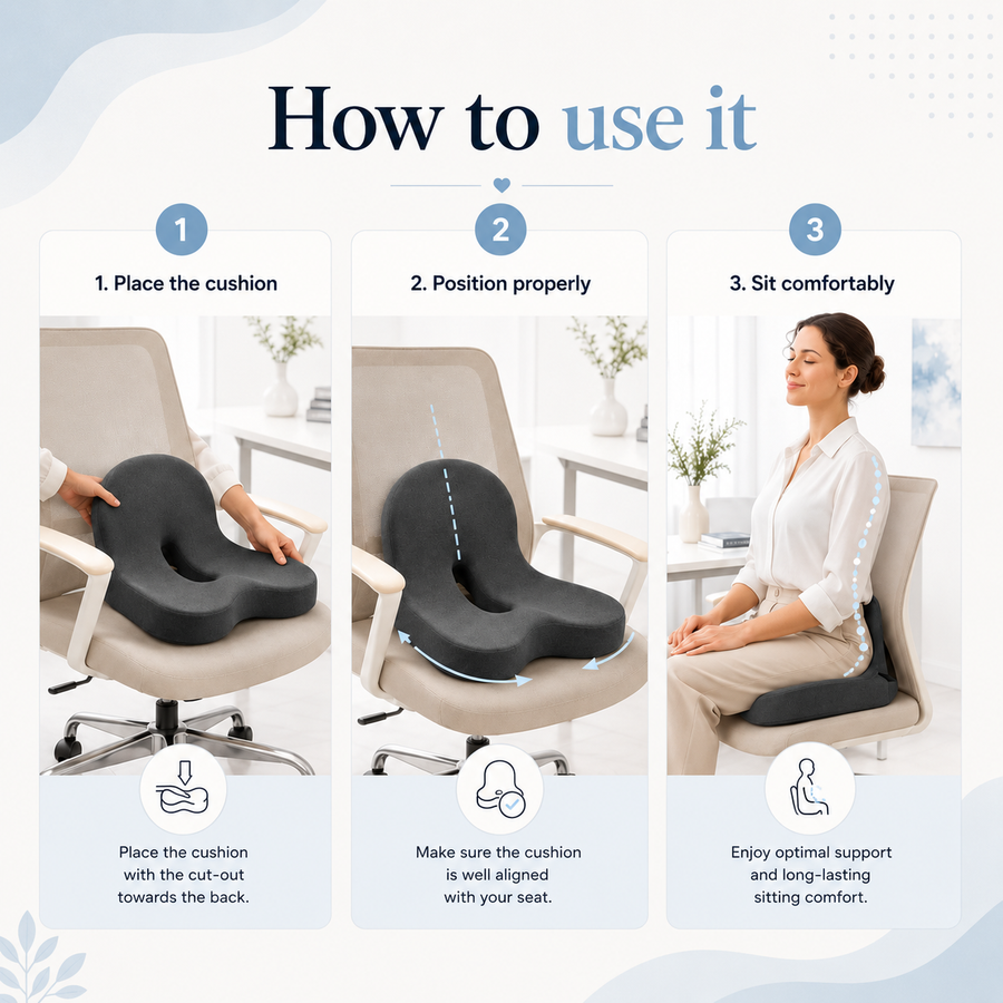 Memory Foam Seat Cushion – Non-Slip – Washable Cover – For Office