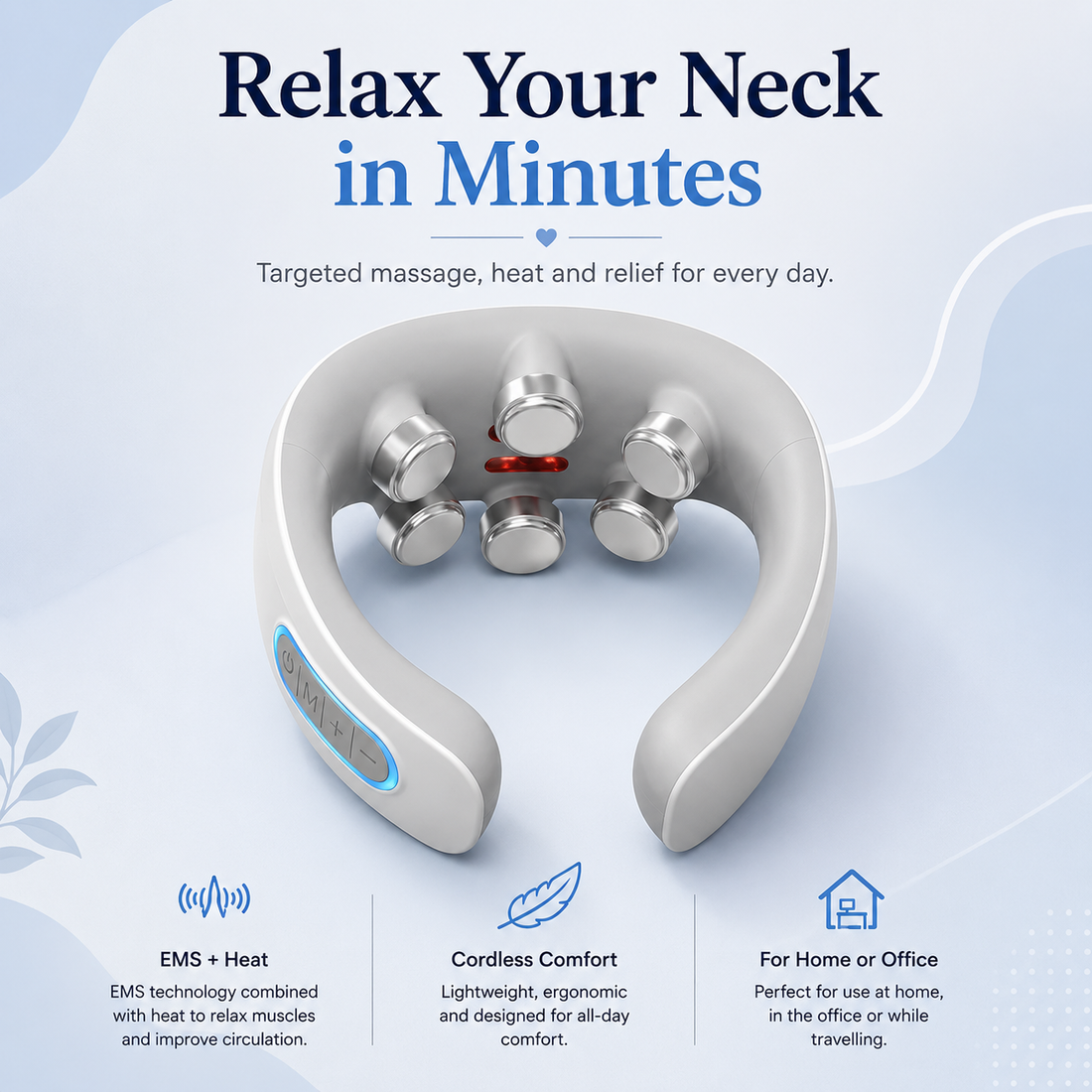 EMS Neck Massager – Heated – Rechargeable – For Home and Office