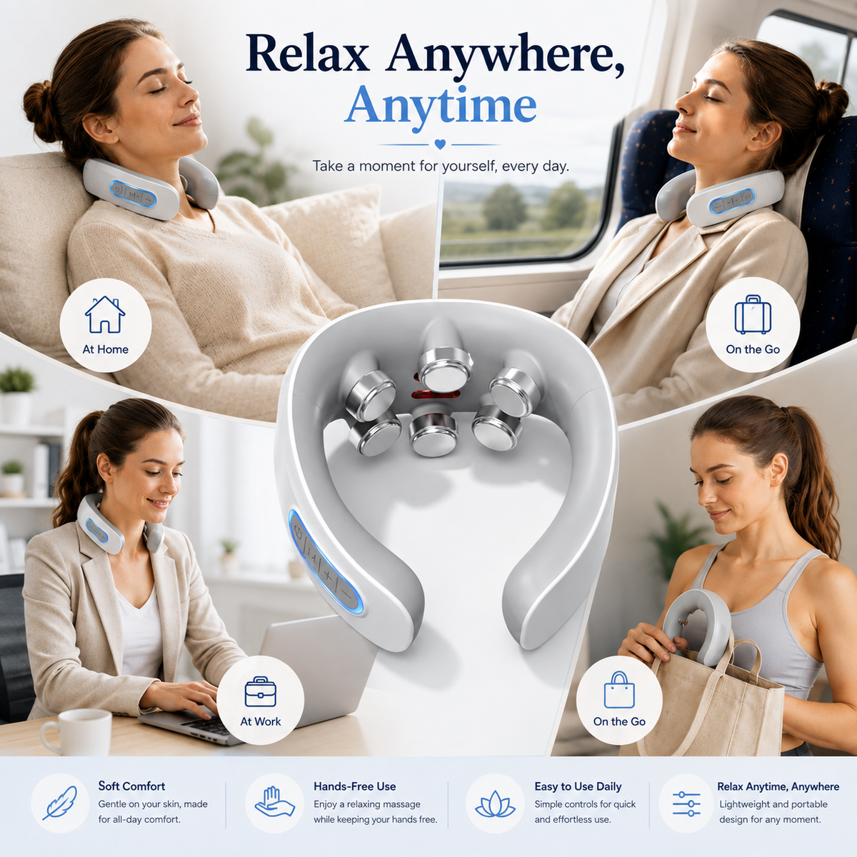 EMS Neck Massager – Heated – Rechargeable – For Home and Office