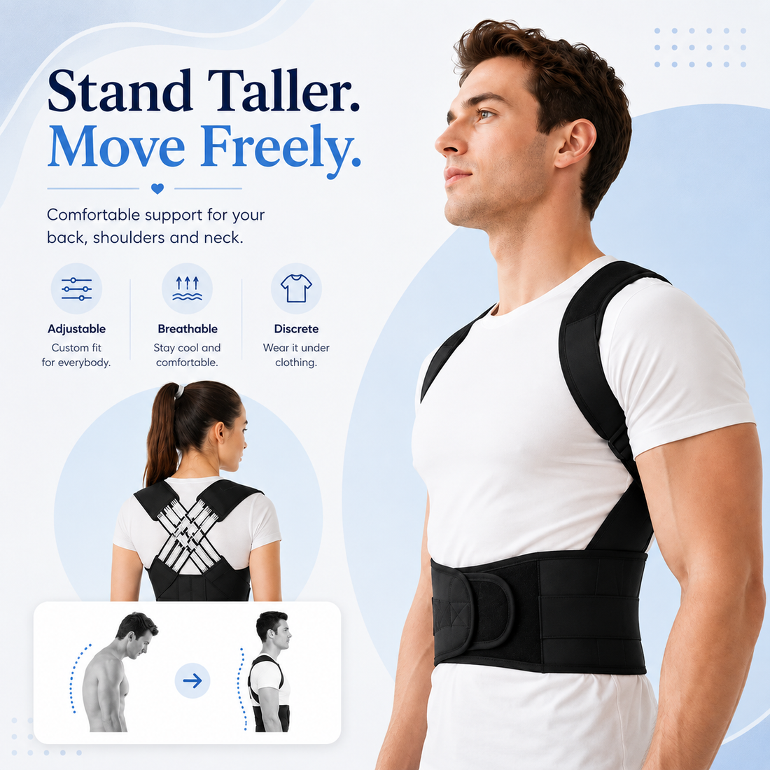 Posture Corrector – Breathable – Discreet – For Everyday Wear