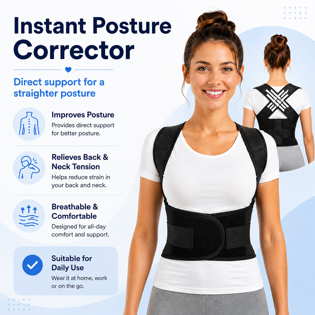 Posture Corrector – Breathable – Discreet – For Everyday Wear