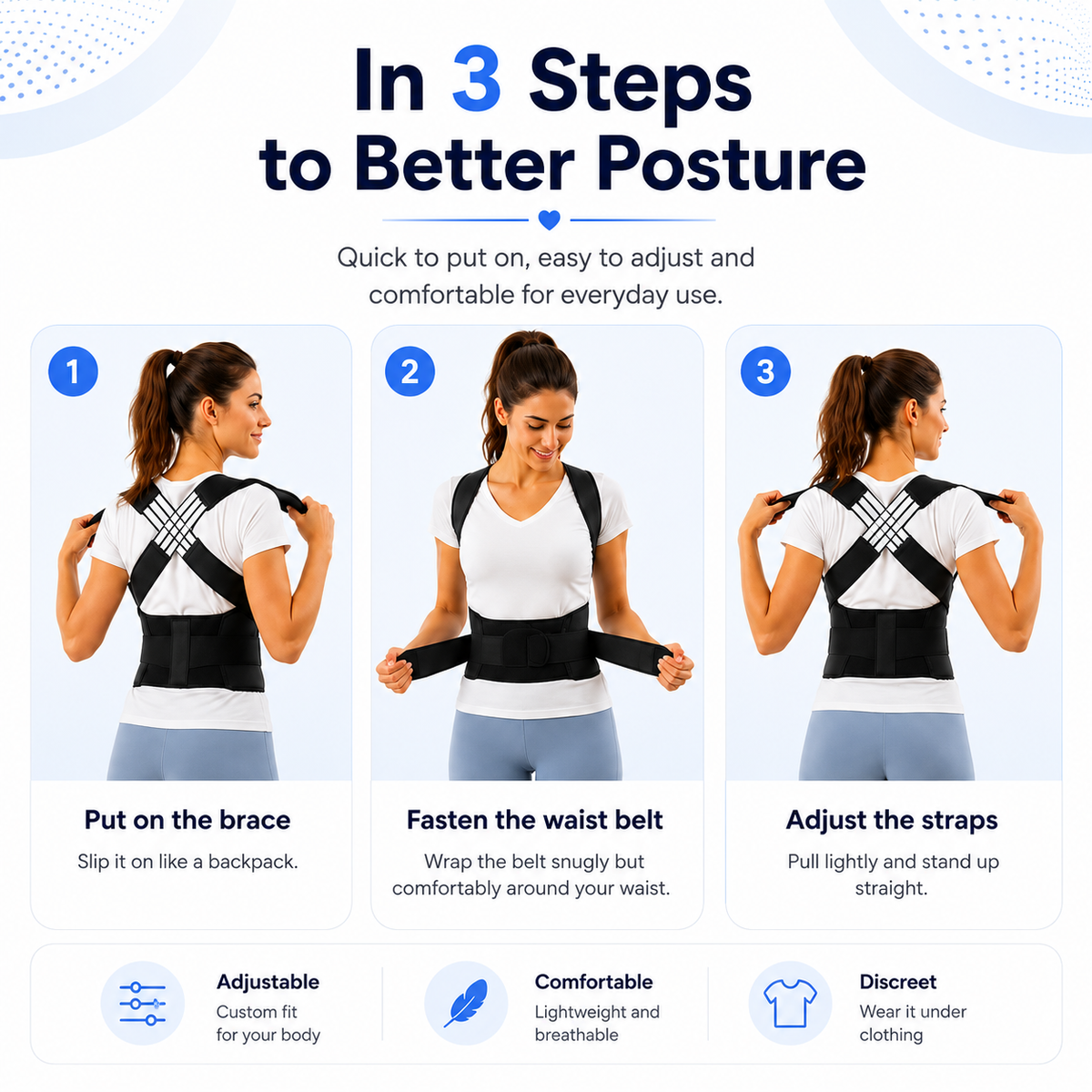 Posture Corrector – Breathable – Discreet – For Everyday Wear