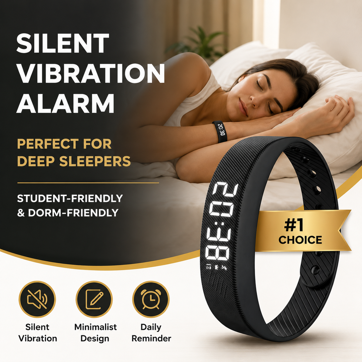 Vibrating Alarm Wristband – Silent – Adjustable – For Deep Sleepers