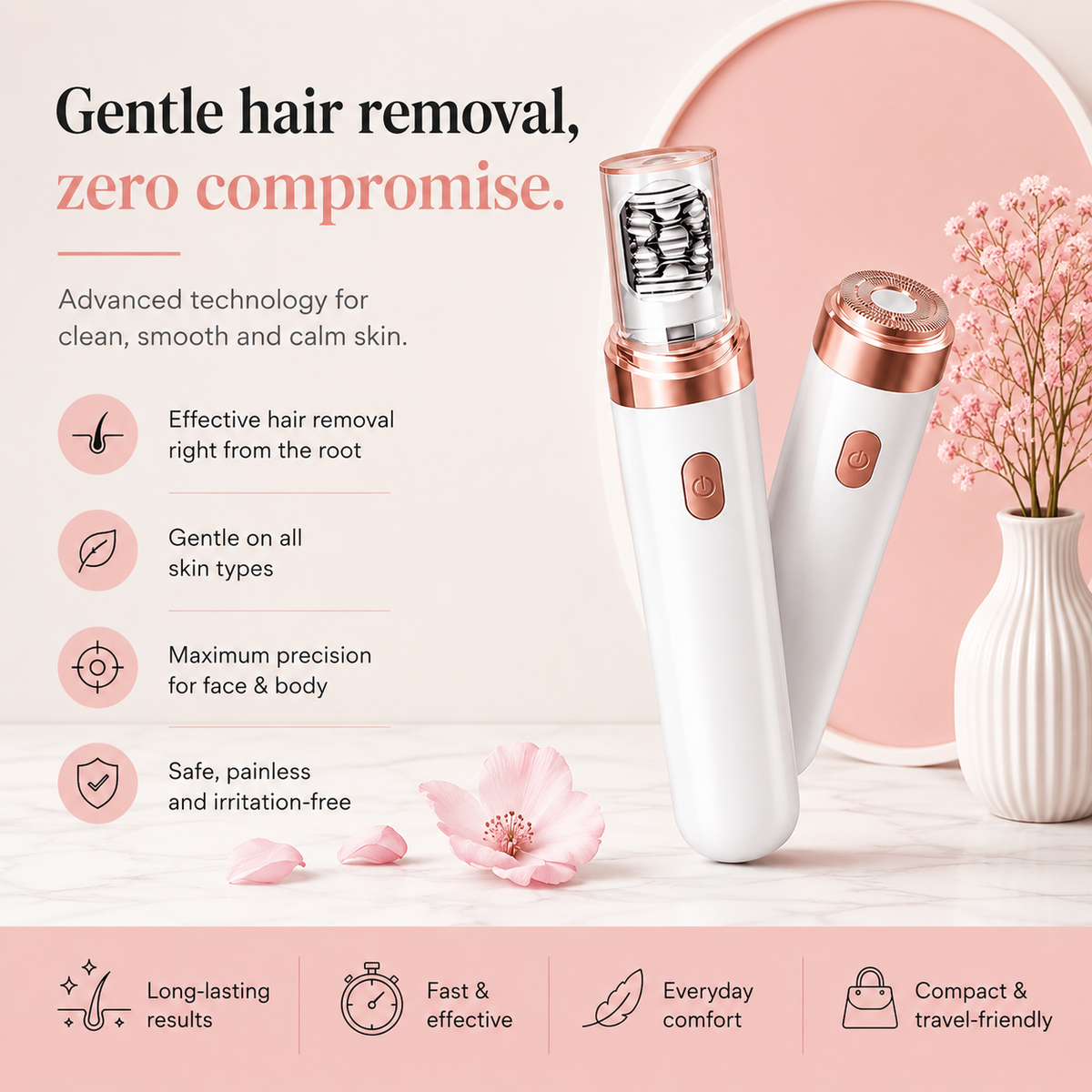 7-in-1 Epilator – Rechargeable – LED Light – For Face & Body