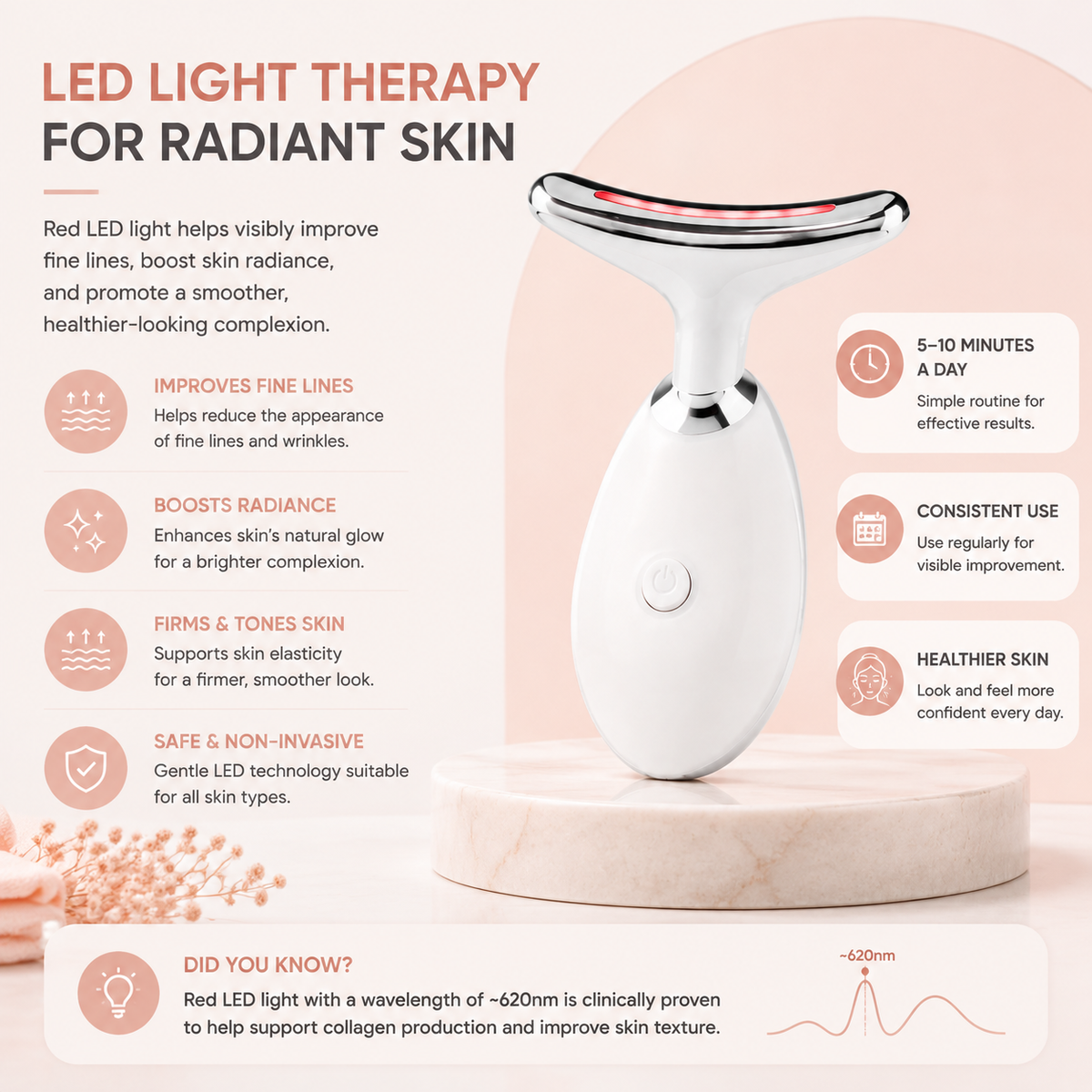 LED Facial Tool – Rechargeable – Red Light – For Home Use