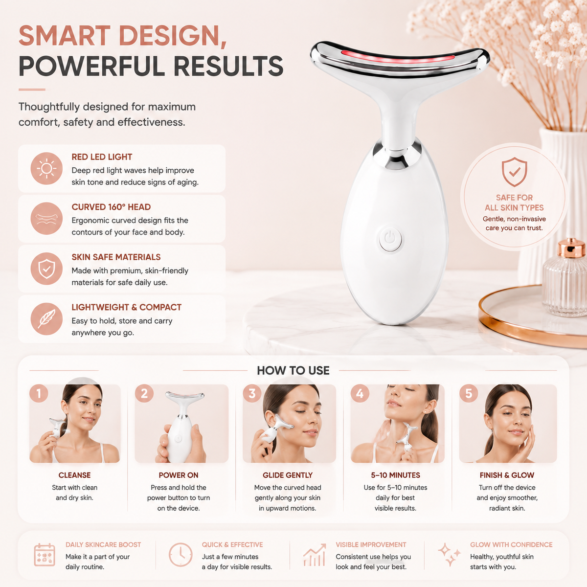 LED Facial Tool – Rechargeable – Red Light – For Home Use