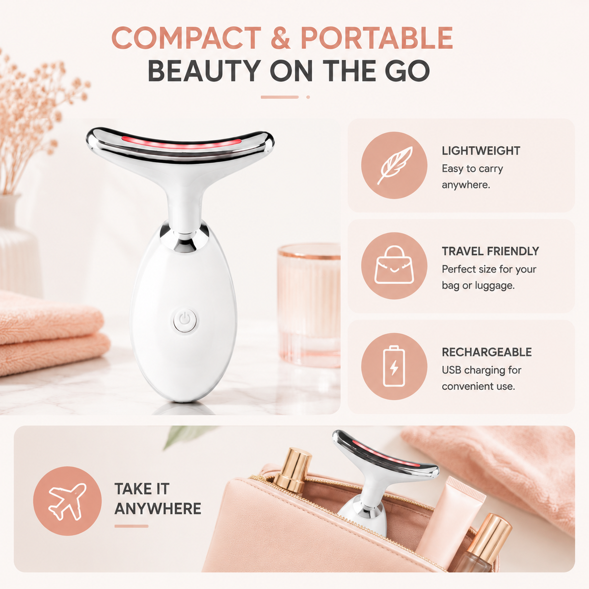 LED Facial Tool – Rechargeable – Red Light – For Home Use