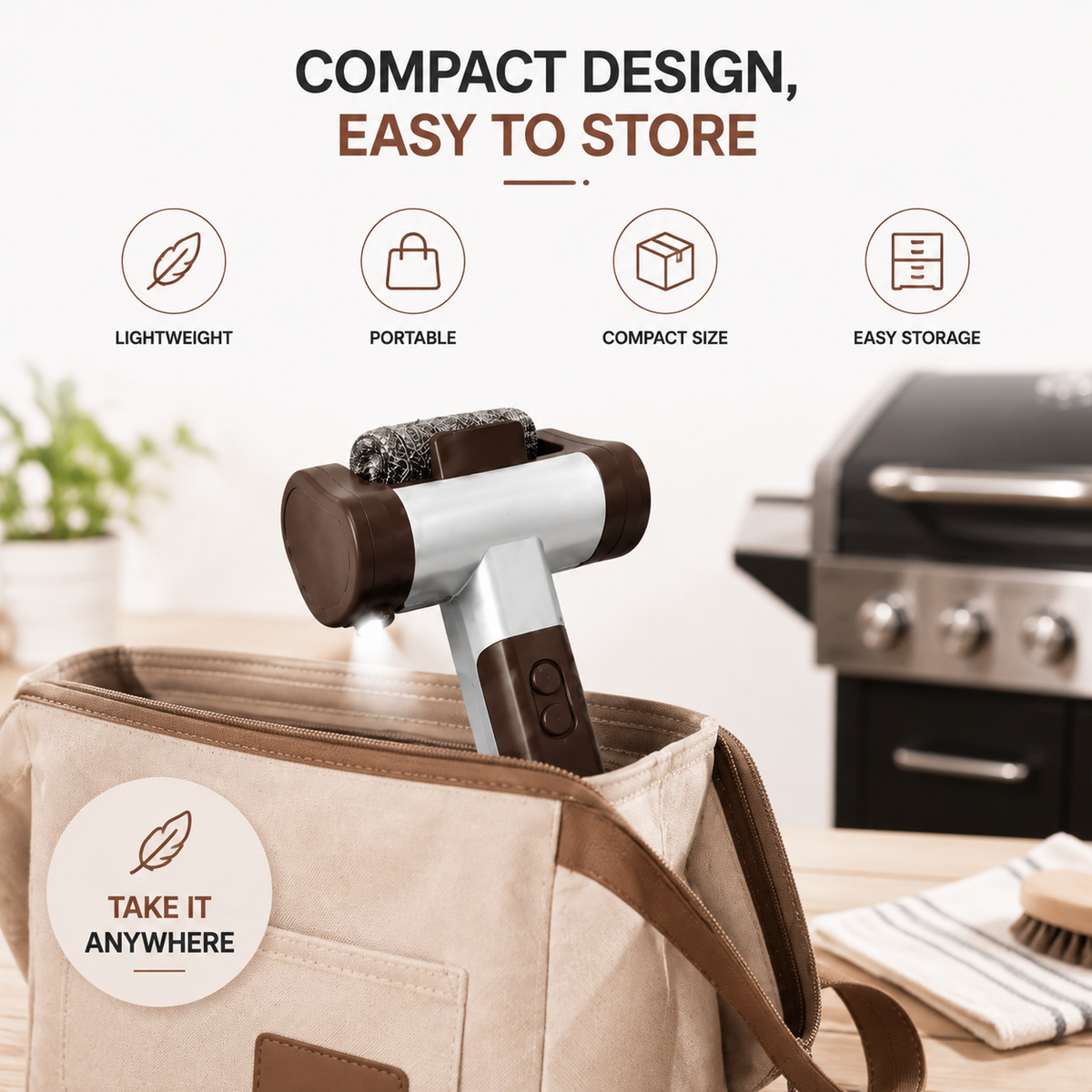 Electric Grill Cleaner – Rechargeable – LED Light – For BBQ Grills