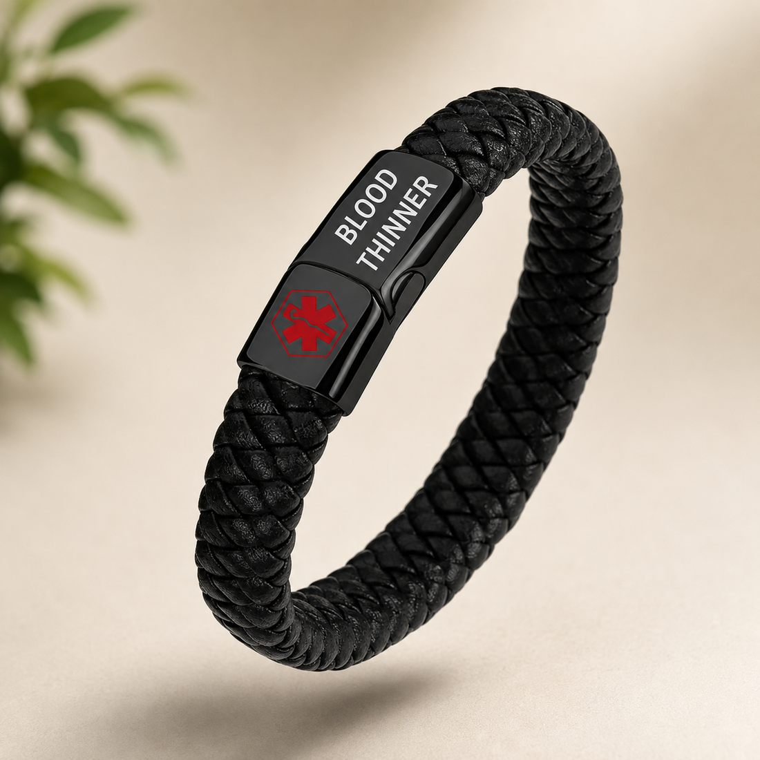 Medical Alert Bracelet – Leather Band – Magnetic Clasp – For Men