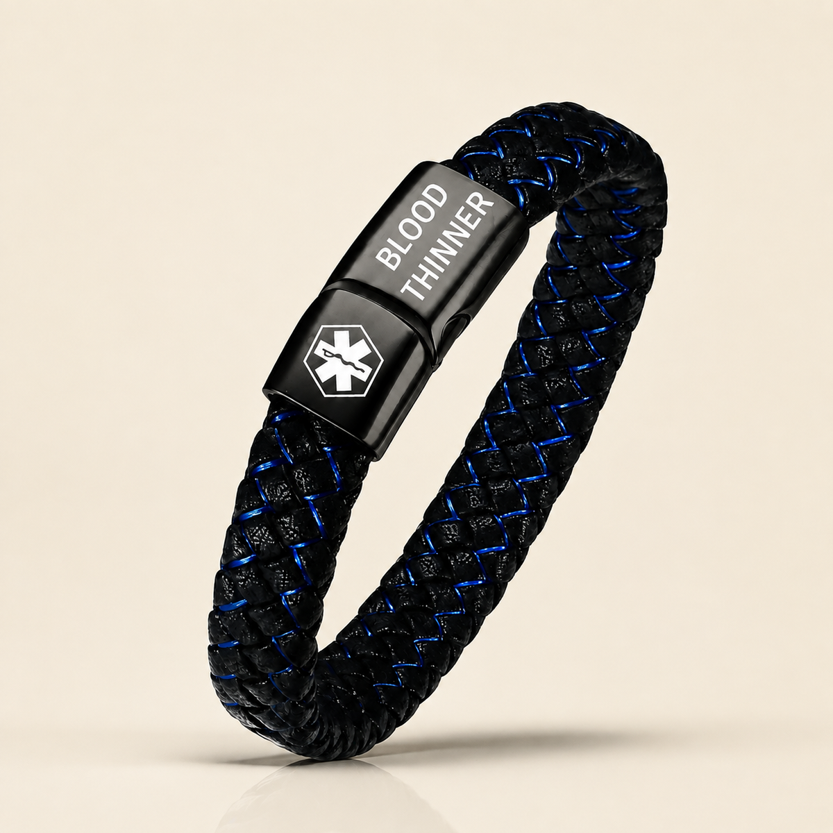 Medical Alert Bracelet – Leather Band – Magnetic Clasp – For Men