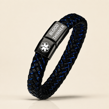 Medical Alert Bracelet – Leather Band – Magnetic Clasp – For Men